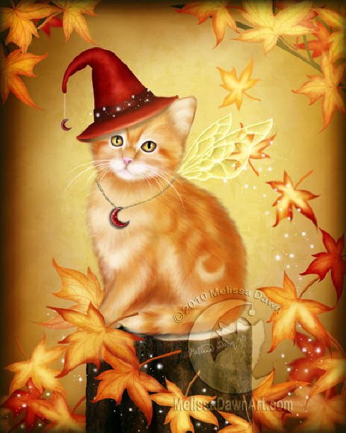 Painting of autumn cat. Melissa Dawn