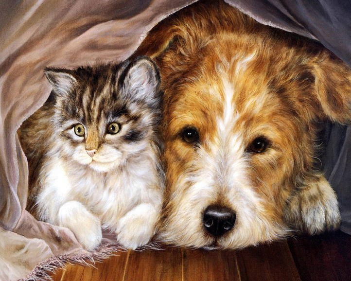 Paintings with dog and cat. Persis Clayton Weirs